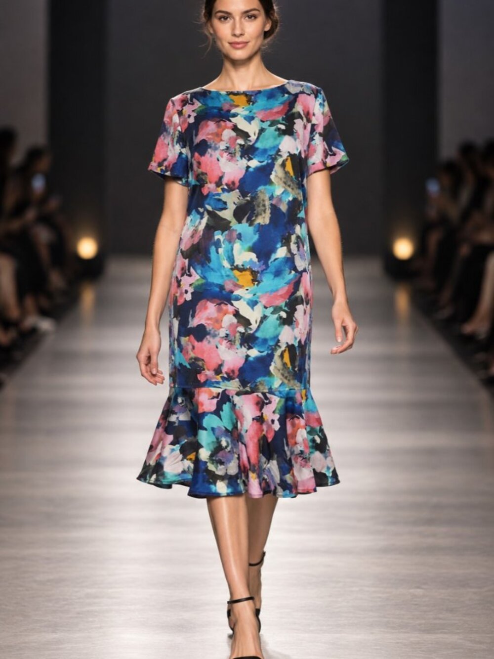 St. John Silk Abstract Floral Drop Waist Dress 10